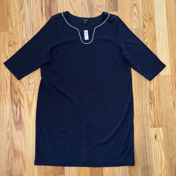 Talbots 2XP 100% Cotton Blue 3/4 Sleeve Dress With White Piping Detail NWT - Picture 1 of 6